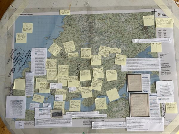 A map of the county Clare coast with postits on it